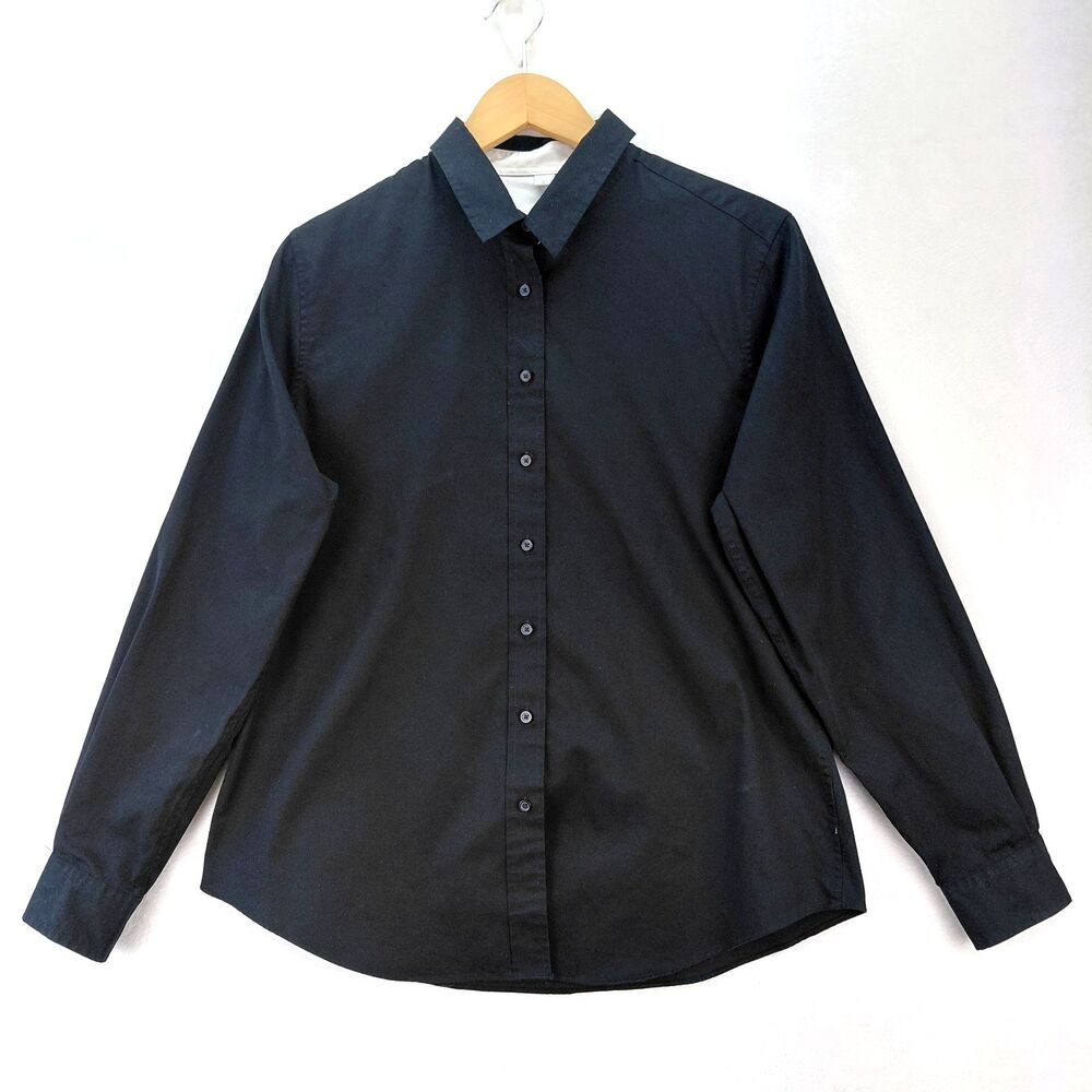 Androgynous Fox Shirt Black Long Sleeve Swift Button Up Gender Neutral Sz Large
